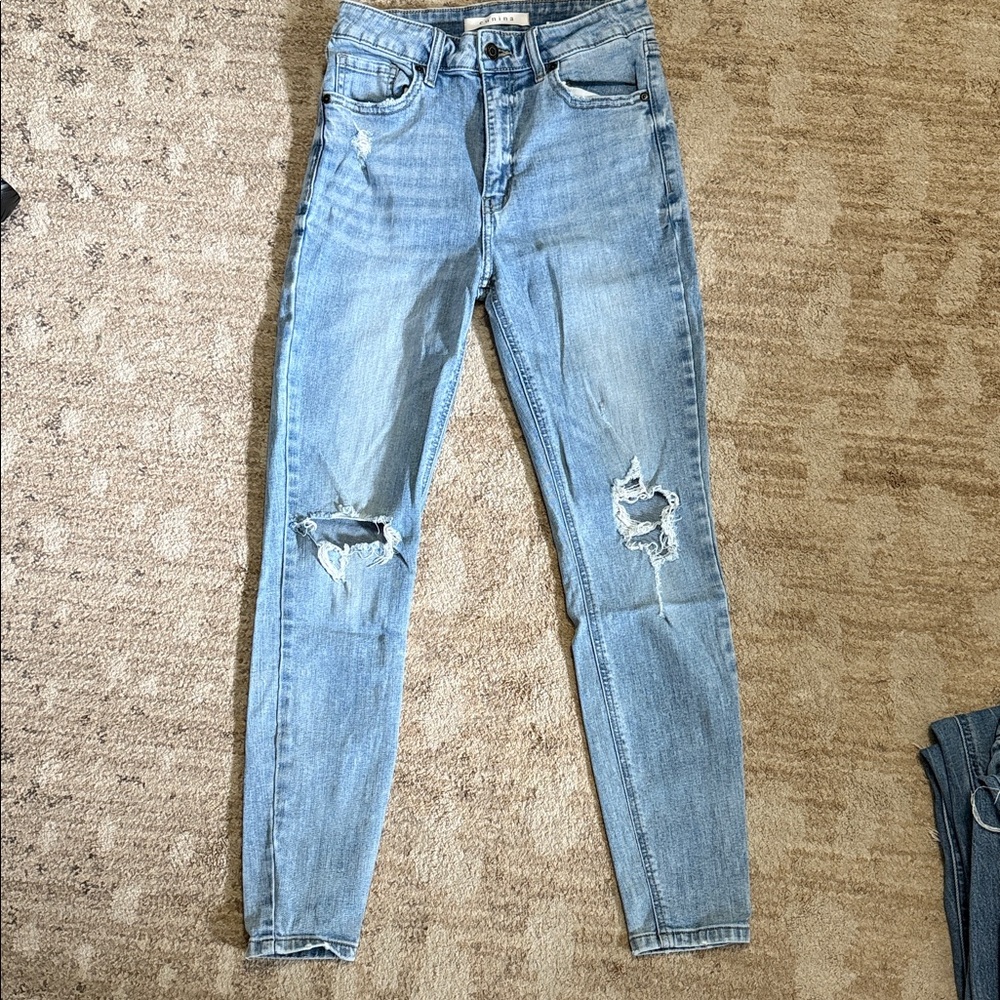 Eunina Light Blue Distressed Super High Rise Skinny Jeans